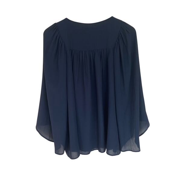 LOFT Navy Blue Floral Embroidered Design Sheer Blouse - Large - Picture 2 of 7